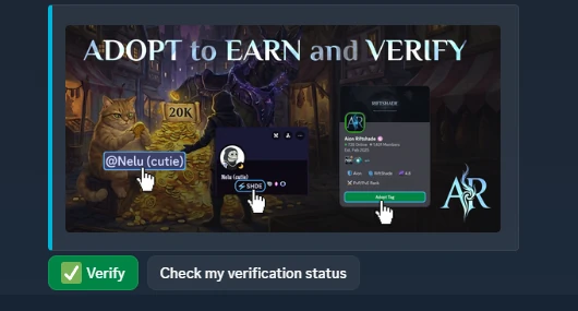 El mensaje de verificación del servidor, con el botón verde «Verify» y el botón «Check my verification status»
